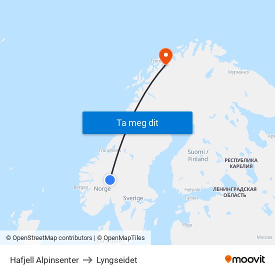 Hafjell Alpinsenter to Lyngseidet map