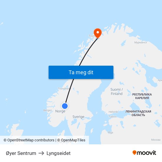Øyer Sentrum to Lyngseidet map