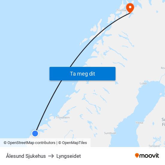 Ålesund Sjukehus to Lyngseidet map