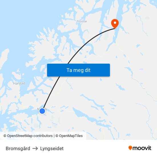 Bromsgård to Lyngseidet map