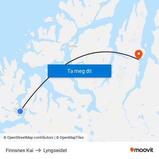 Finnsnes Kai to Lyngseidet map