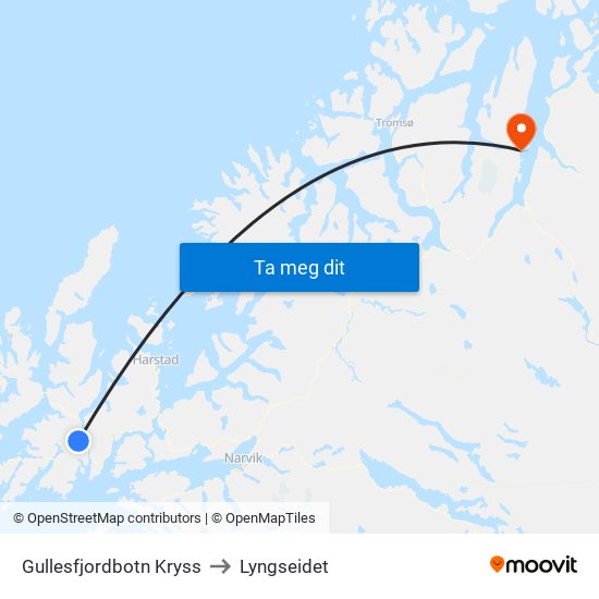 Gullesfjordbotn Kryss to Lyngseidet map