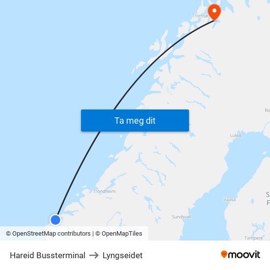 Hareid Bussterminal to Lyngseidet map