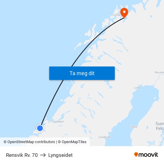 Rensvik Rv. 70 to Lyngseidet map