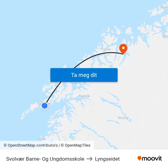Svolvær Barne- Og Ungdomsskole to Lyngseidet map