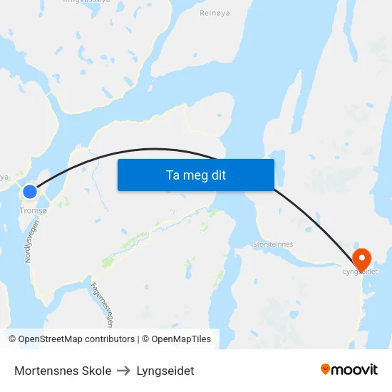 Mortensnes Skole to Lyngseidet map