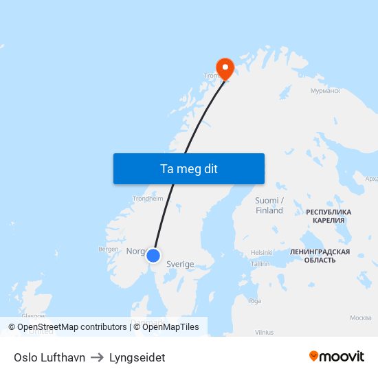 Oslo Lufthavn to Lyngseidet map