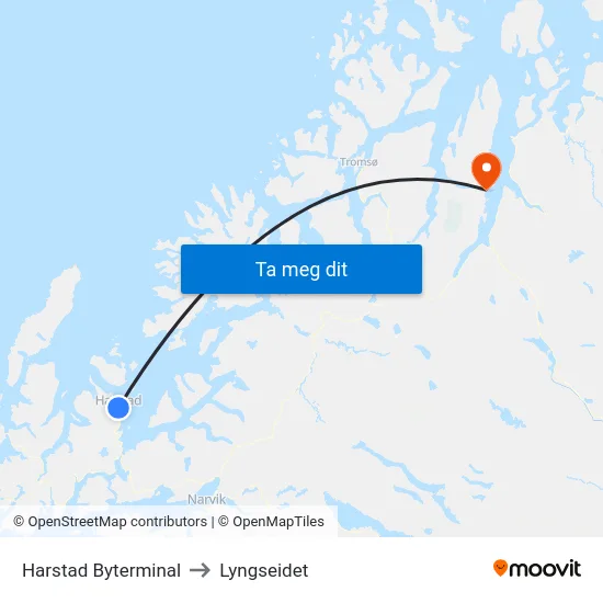 Harstad Byterminal to Lyngseidet map