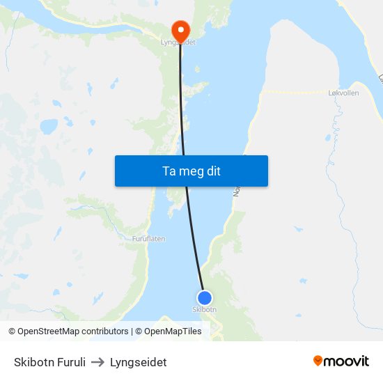 Skibotn Furuli to Lyngseidet map