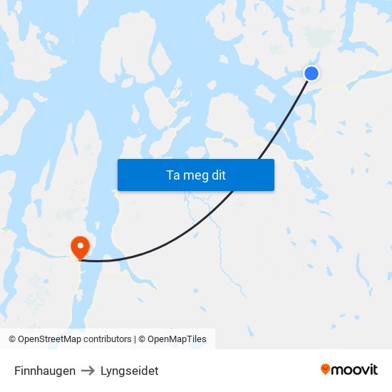 Finnhaugen to Lyngseidet map