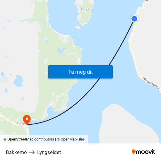 Bakkemo to Lyngseidet map