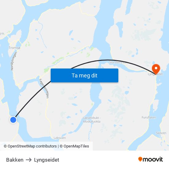 Bakken to Lyngseidet map