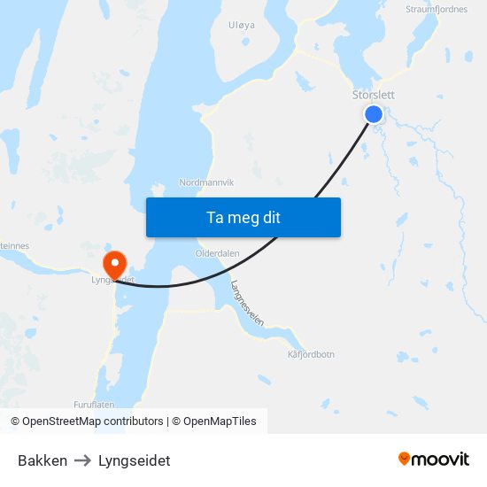 Bakken to Lyngseidet map