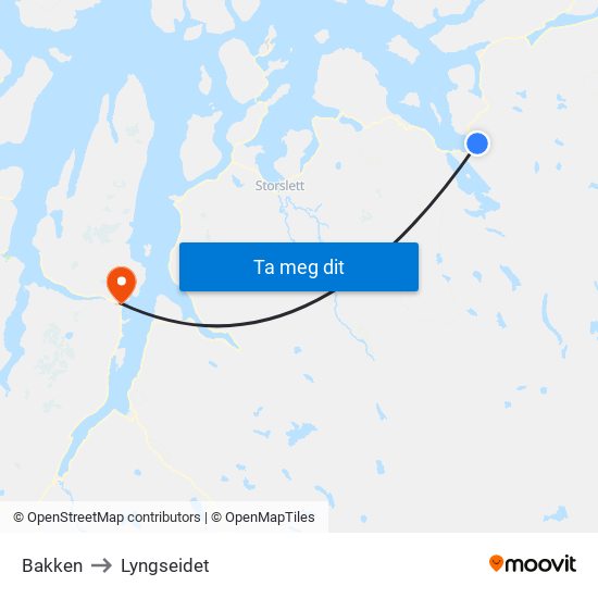 Bakken to Lyngseidet map