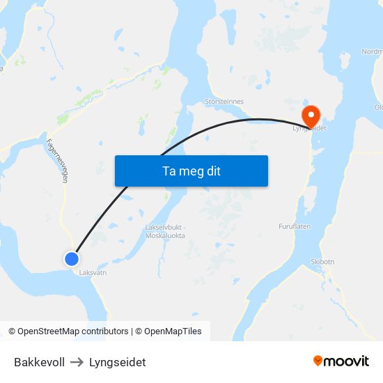 Bakkevoll to Lyngseidet map