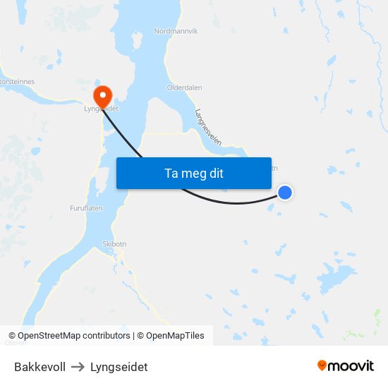 Bakkevoll to Lyngseidet map