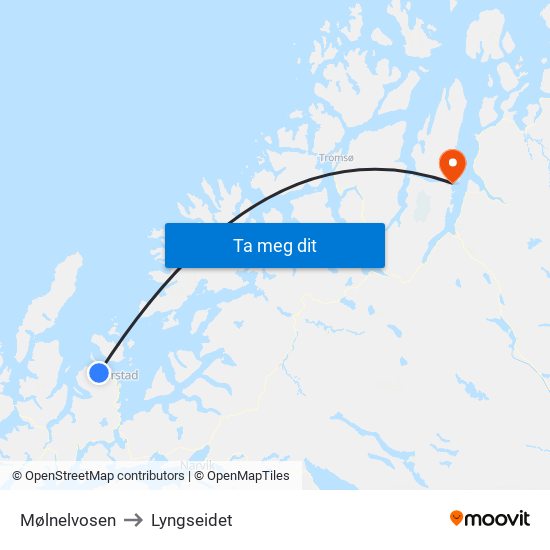 Mølnelvosen to Lyngseidet map