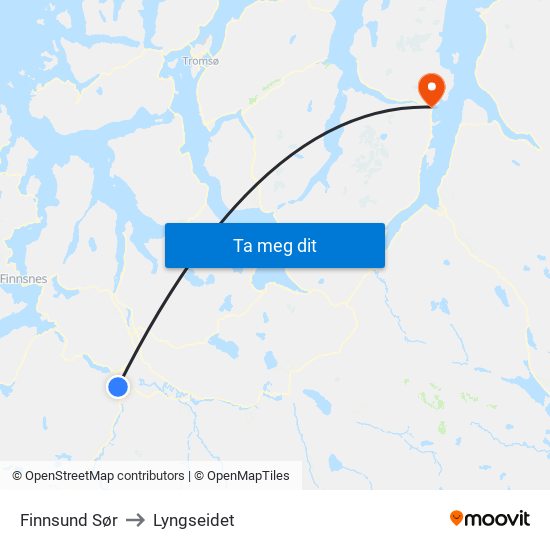 Finnsund Sør to Lyngseidet map