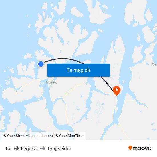 Bellvik Ferjekai to Lyngseidet map