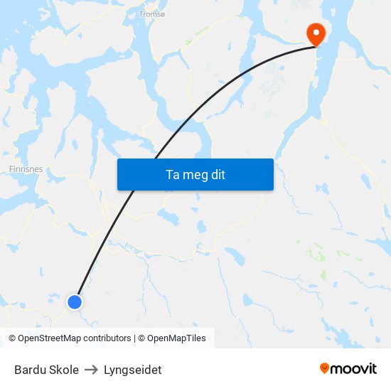 Bardu Skole to Lyngseidet map