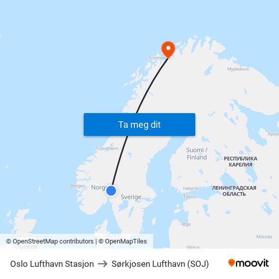 Oslo Lufthavn Stasjon to Sørkjosen Lufthavn (SOJ) map