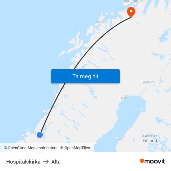 Hospitalskirka to Alta map