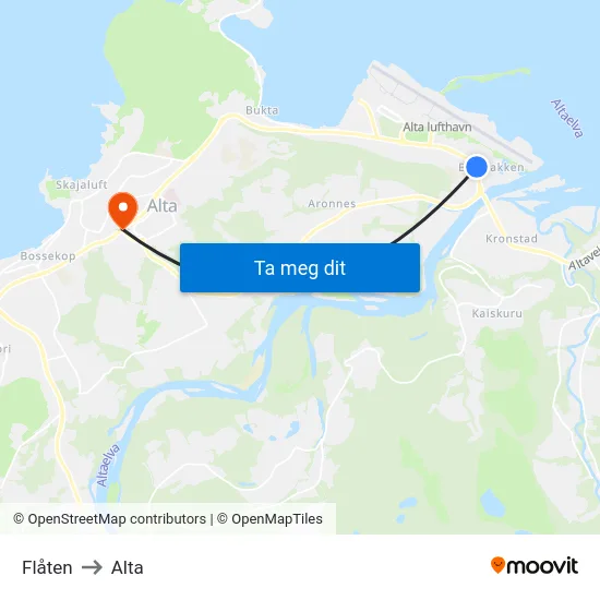 Flåten to Alta map