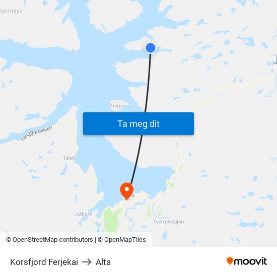 Korsfjord Ferjekai to Alta map