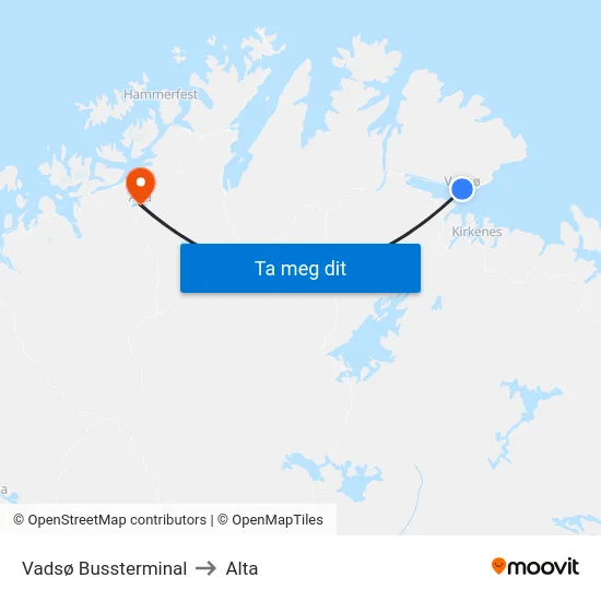 Vadsø Bussterminal to Alta map