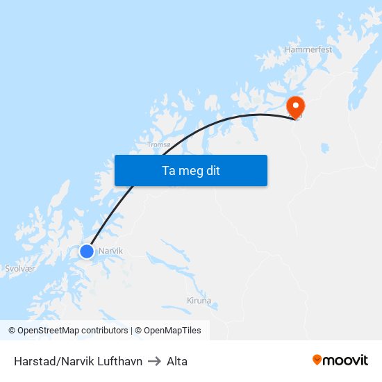 Harstad/Narvik Lufthavn to Alta map