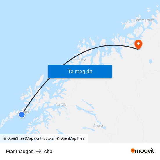 Marithaugen to Alta map