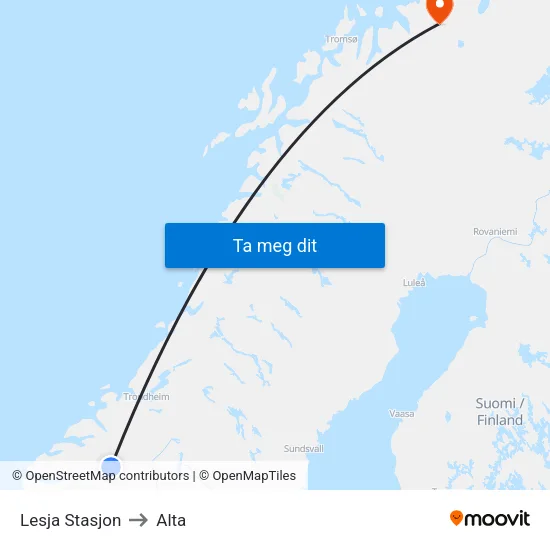 Lesja Stasjon to Alta map