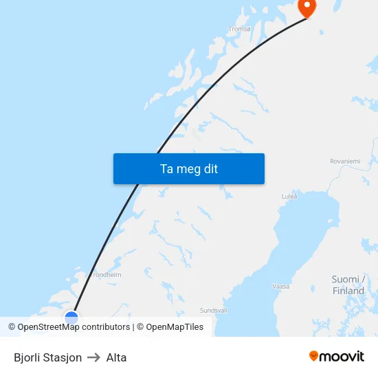 Bjorli Stasjon to Alta map