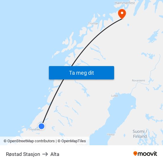 Røstad Stasjon to Alta map