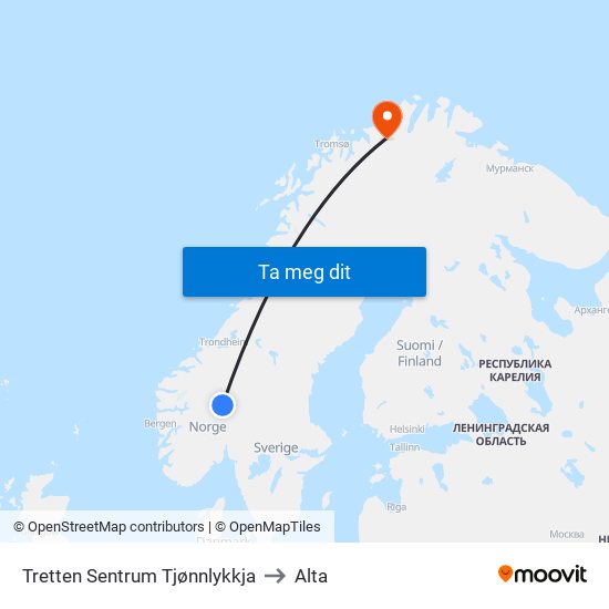 Tretten Sentrum Tjønnlykkja to Alta map