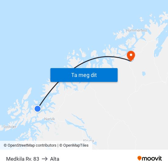 Medkila Rv. 83 to Alta map