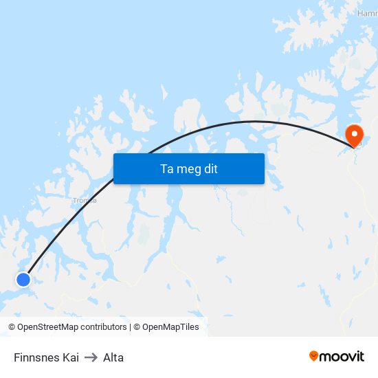 Finnsnes Kai to Alta map
