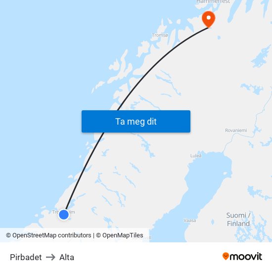 Pirbadet to Alta map