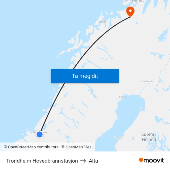 Trondheim Hovedbrannstasjon to Alta map