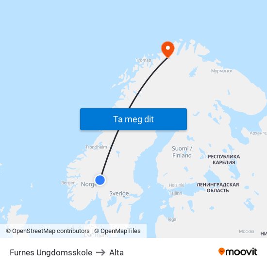 Furnes Ungdomsskole to Alta map