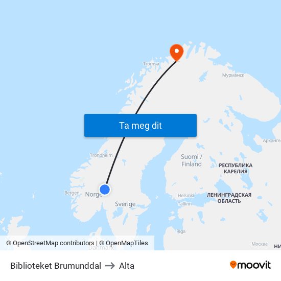 Biblioteket Brumunddal to Alta map