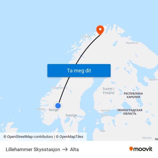 Lillehammer Skysstasjon to Alta map