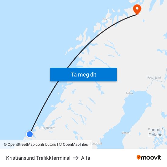 Kristiansund Trafikkterminal to Alta map