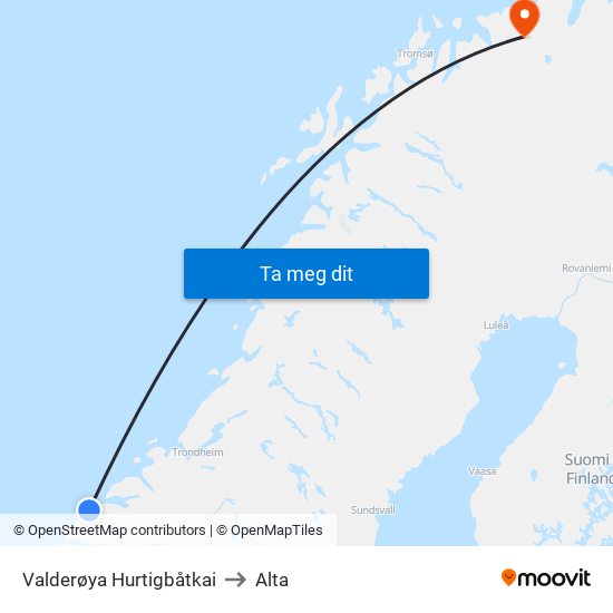 Valderøya Hurtigbåtkai to Alta map