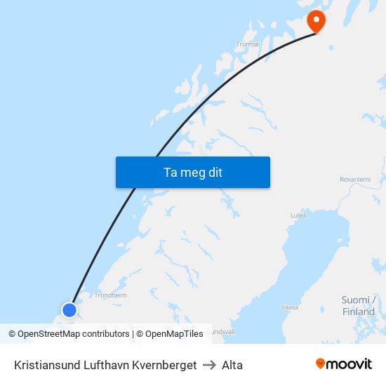 Kristiansund Lufthavn Kvernberget to Alta map