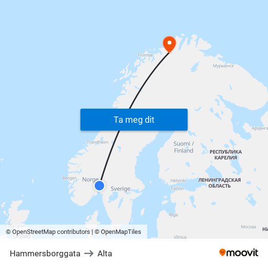 Hammersborggata to Alta map