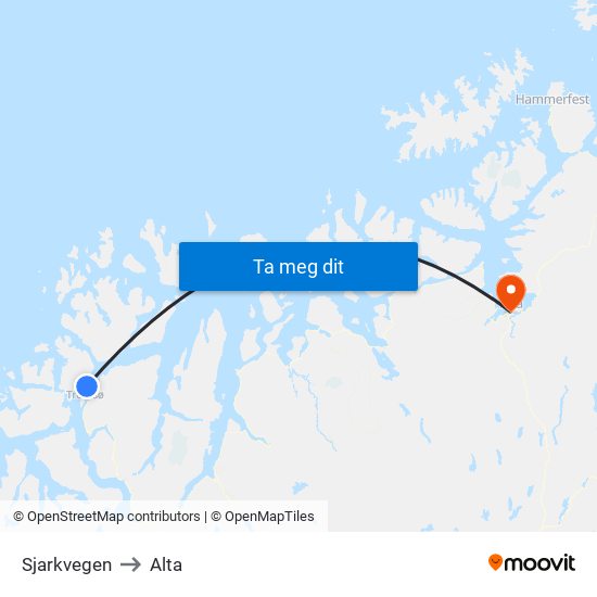 Sjarkvegen to Alta map