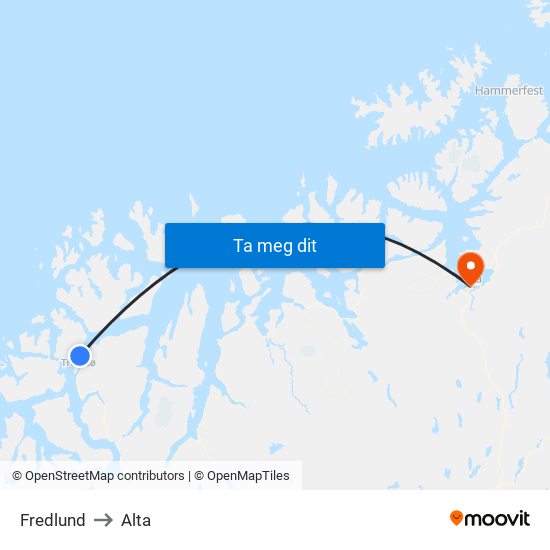 Fredlund to Alta map