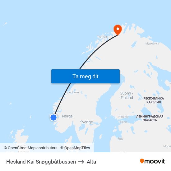 Flesland Kai Snøggbåtbussen to Alta map