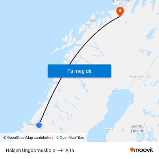 Halsen Ungdomsskole to Alta map